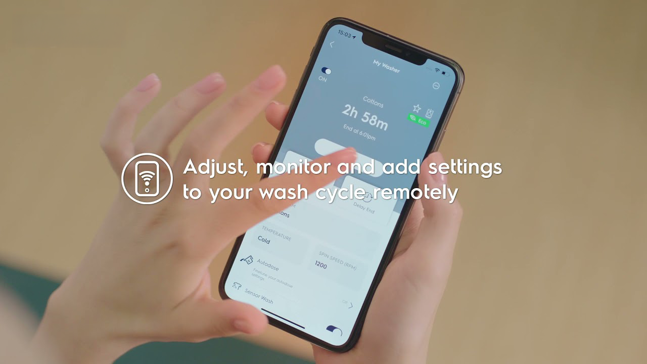 A phone showing remote wash cycle settings