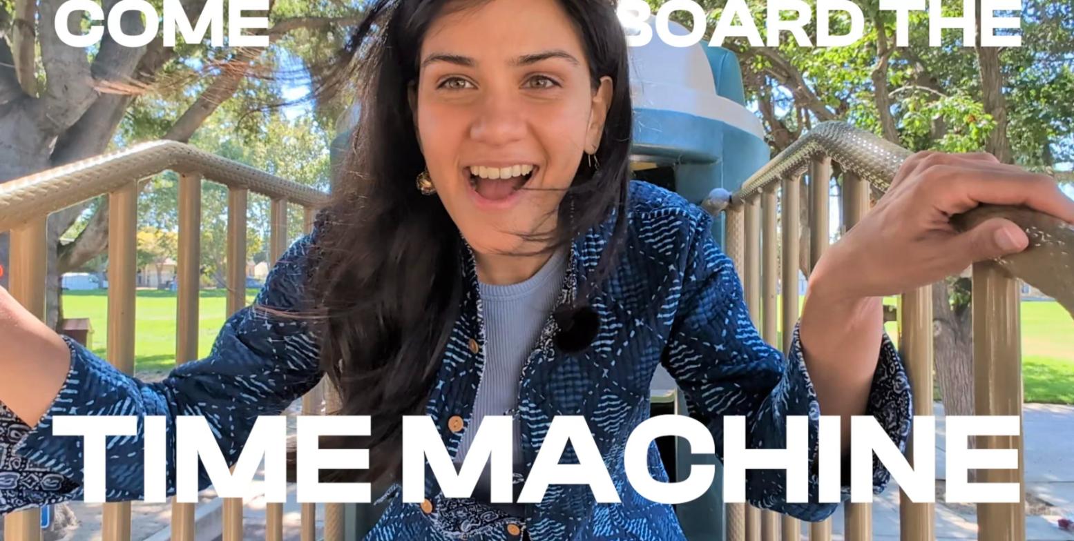 Still from the workshop video: Come board the time machine